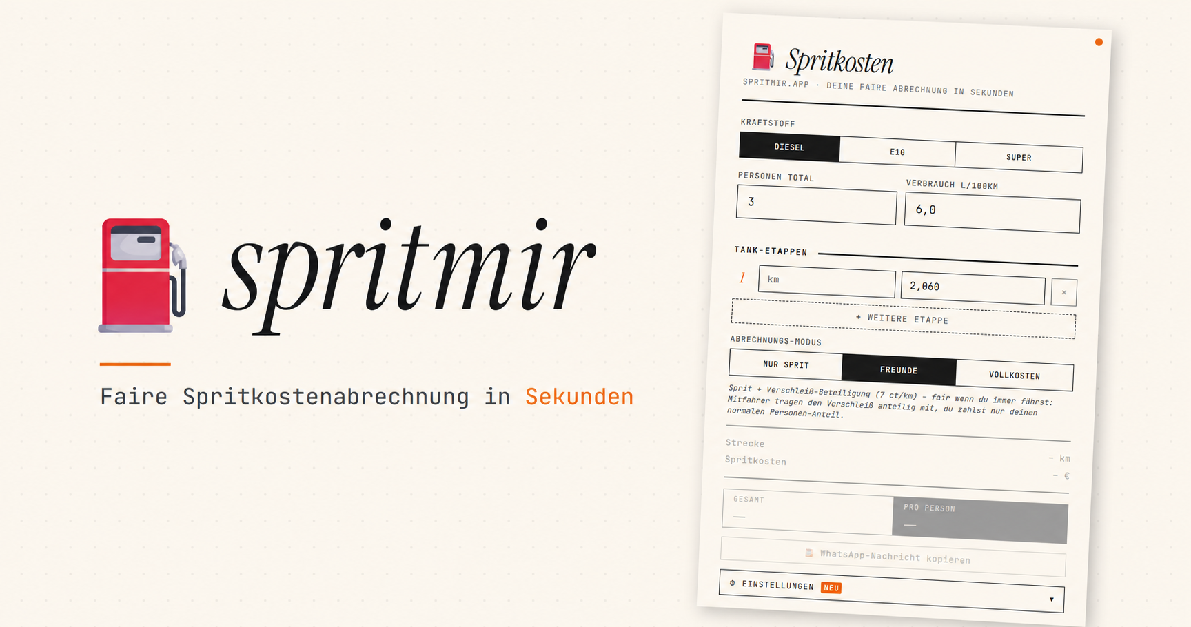 Sprit Kilometer Rechner